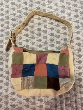 Patchwork Canvas Shoulder Bag in Neutral Multicolor